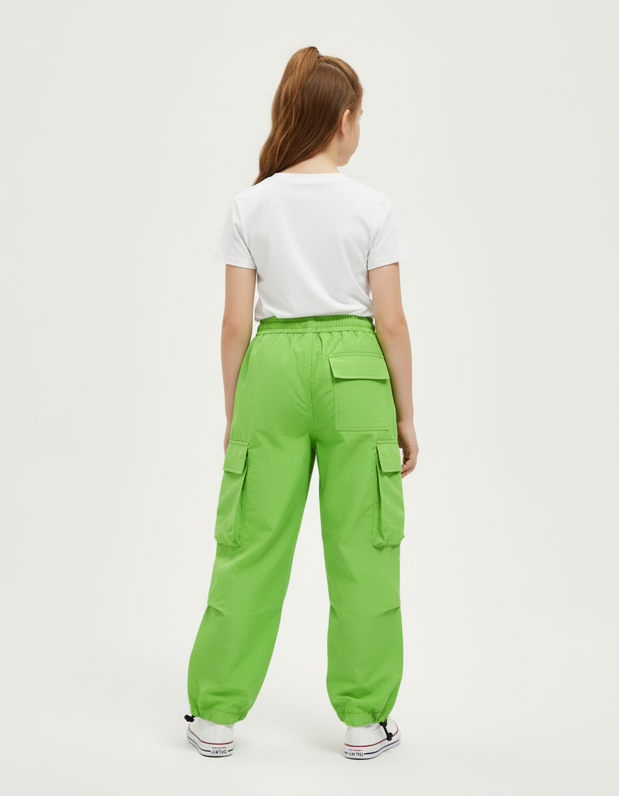 Pantalon Cargo Vert Vif Ample Poches Enfants - Polyester - vue 2