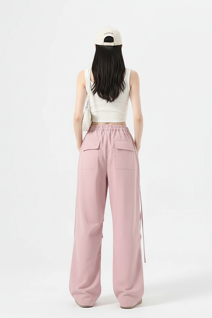 Pantalon Cargo Rose Ample Cordon Tendance Femme - Gabardine - vue 2
