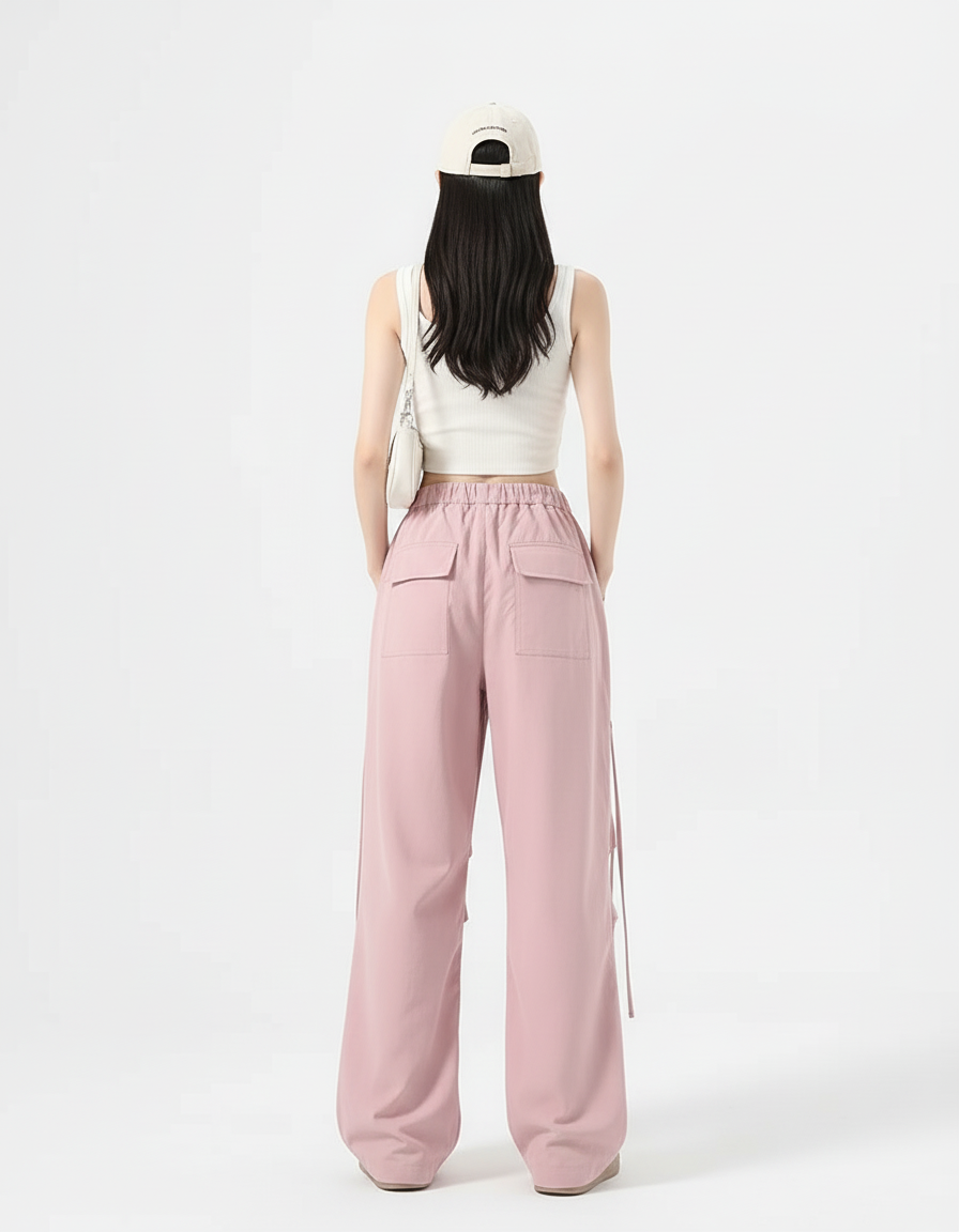 Pantalon Cargo Rose Ample Cordon Tendance Femme - Gabardine - vue 2