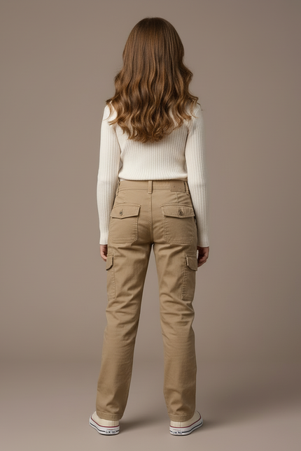 Pantalon Cargo Kaki Coton Multipoches Enfant Décontracté - Toile - vue 2