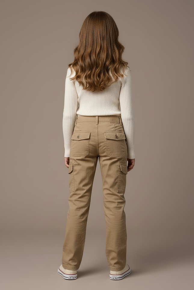 Pantalon Cargo Kaki Coton Multipoches Enfant Décontracté - Toile - vue 2