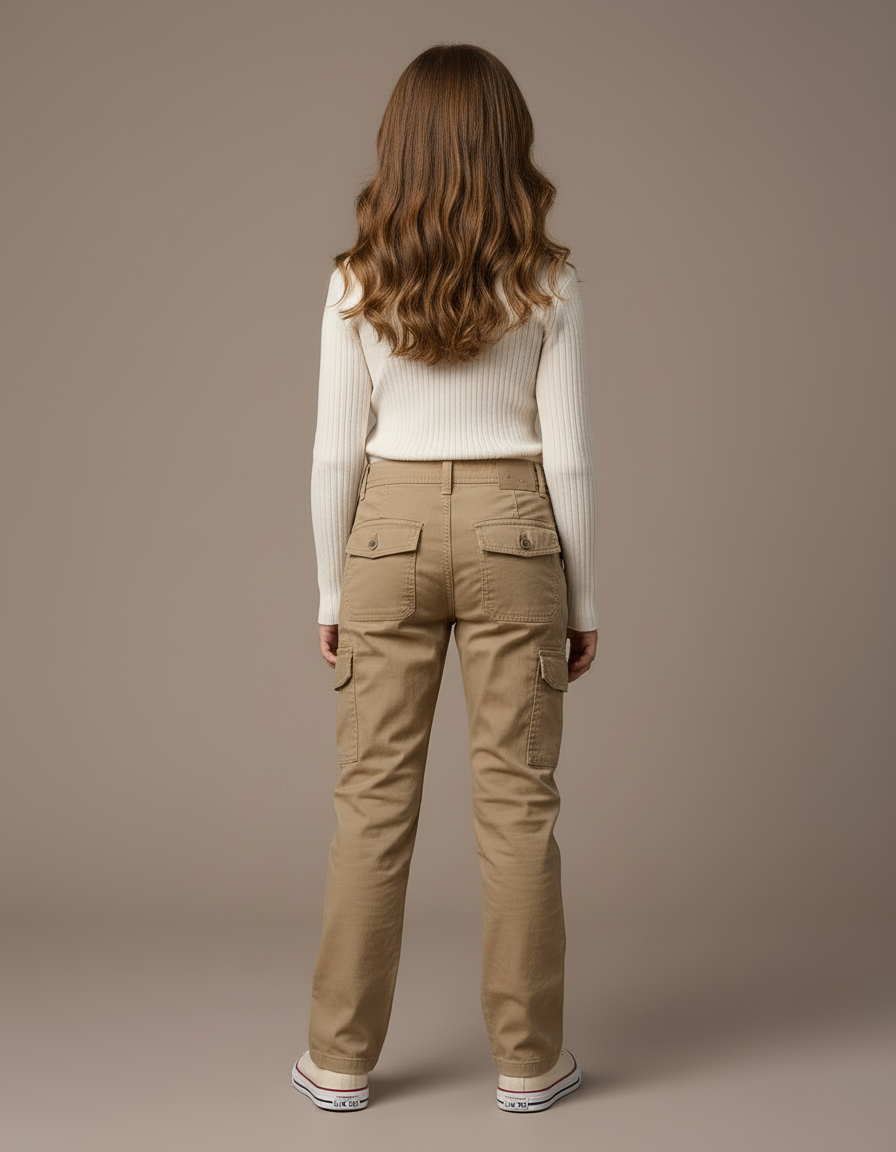 Pantalon Cargo Kaki Coton Multipoches Enfant Décontracté - Toile - vue 2