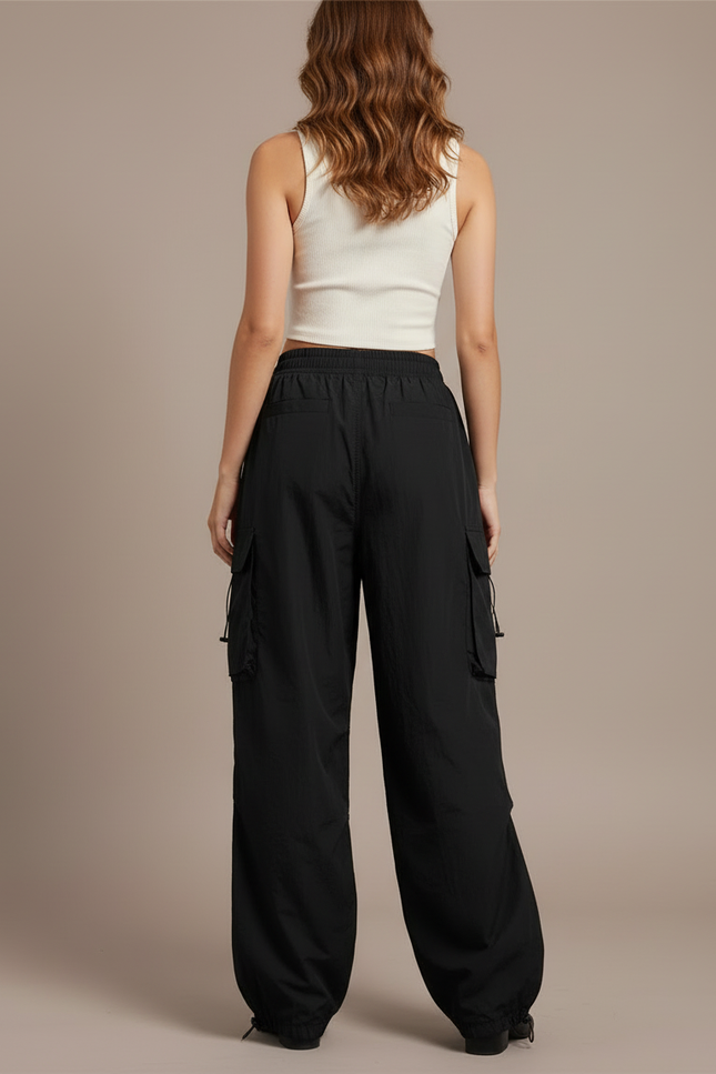 Pantalon Cargo Femme Resserré En Bas - Noir Polyester - vue 2