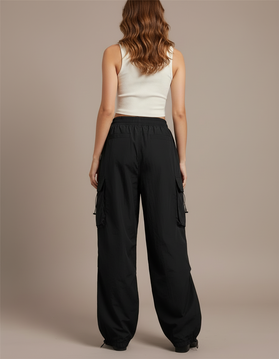 Pantalon Cargo Femme Resserré En Bas - Noir Polyester - vue 2