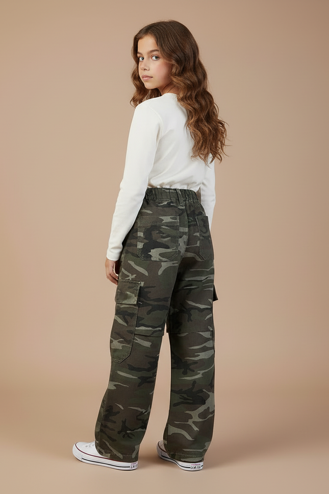 Pantalon Cargo Camouflage Ample Coton Enfant - Kaki - vue 2