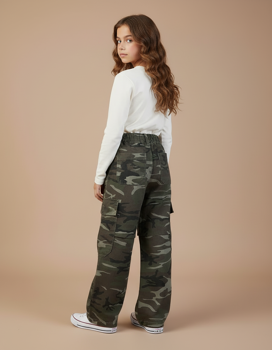 Pantalon Cargo Camouflage Ample Coton Enfant - Kaki - vue 2