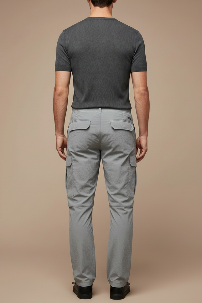 Pantalon Cargo Gris Clair Lâche Multipoches Cordon Homme - Polyester - vue 2