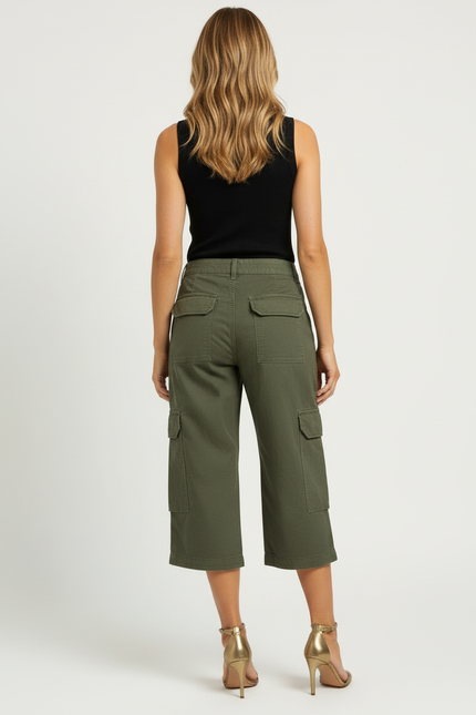 Pantalon Capri Cargo - Kaki Toile - vue 2