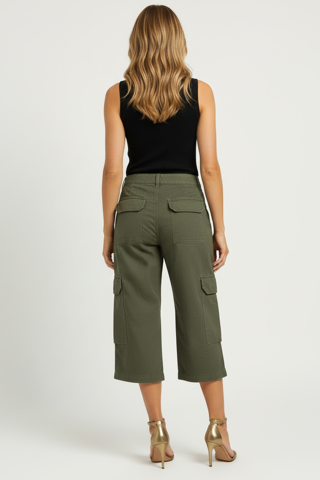 Pantalon Capri Cargo - Kaki Toile - vue 2
