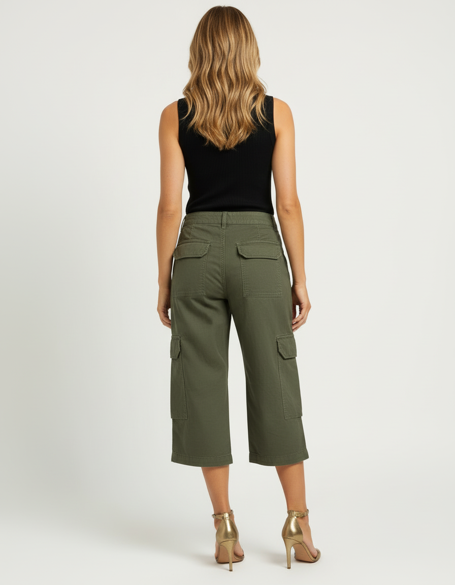 Pantalon Capri Cargo - Kaki Toile - vue 2