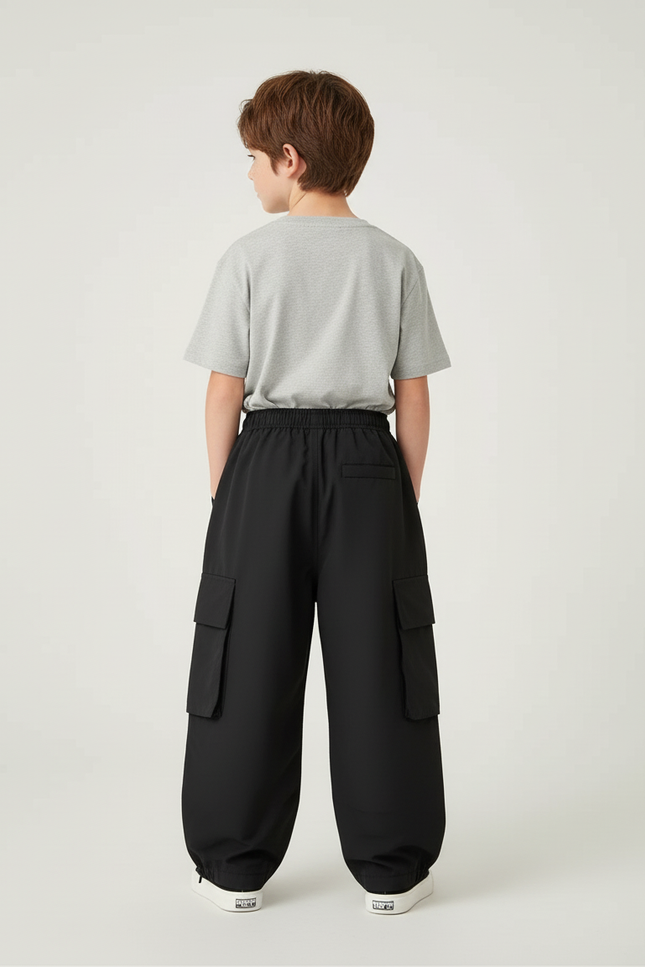 Pantalon Cargo Noir Ample Multipoches Décontracté Garçon - Polyester - vue 2
