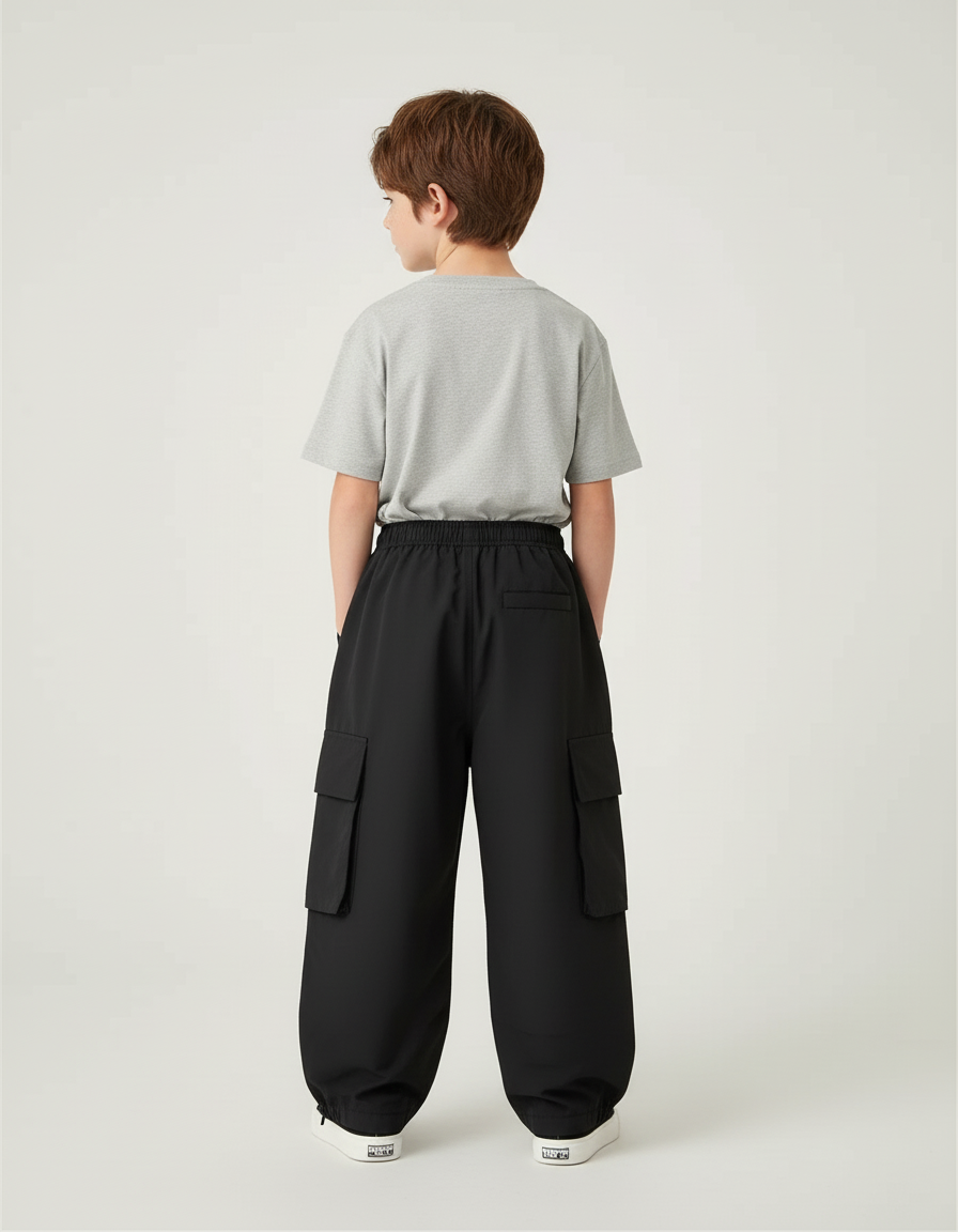 Pantalon Cargo Noir Ample Multipoches Décontracté Garçon - Polyester - vue 2