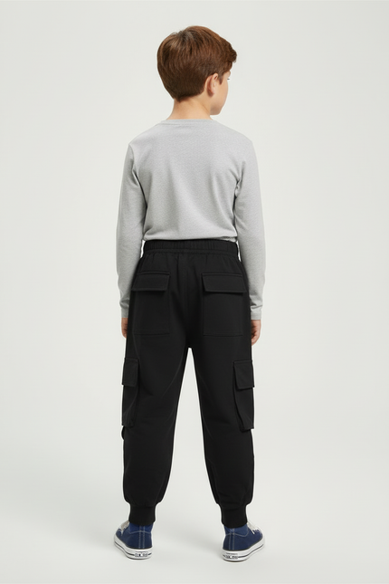 Pantalon Cargo Noir Multipoches Garçon Urbain - Molleton - vue 2