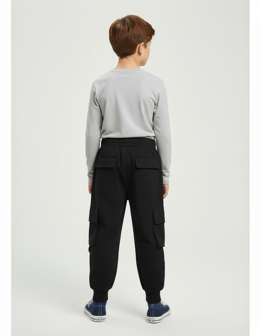 Pantalon Cargo Noir Multipoches Garçon Urbain - Molleton - vue 2