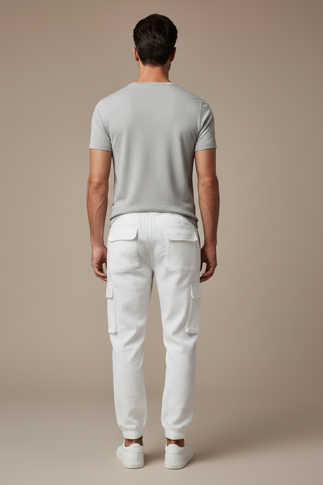 Pantalon Cargo Blanc Coton Lin Cordon Décontracté - vue 2