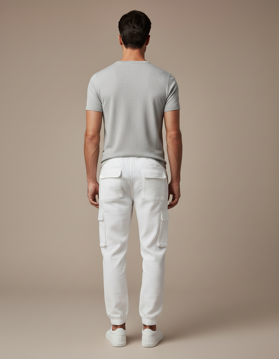Pantalon Cargo Blanc Coton Lin Cordon Décontracté - vue 2