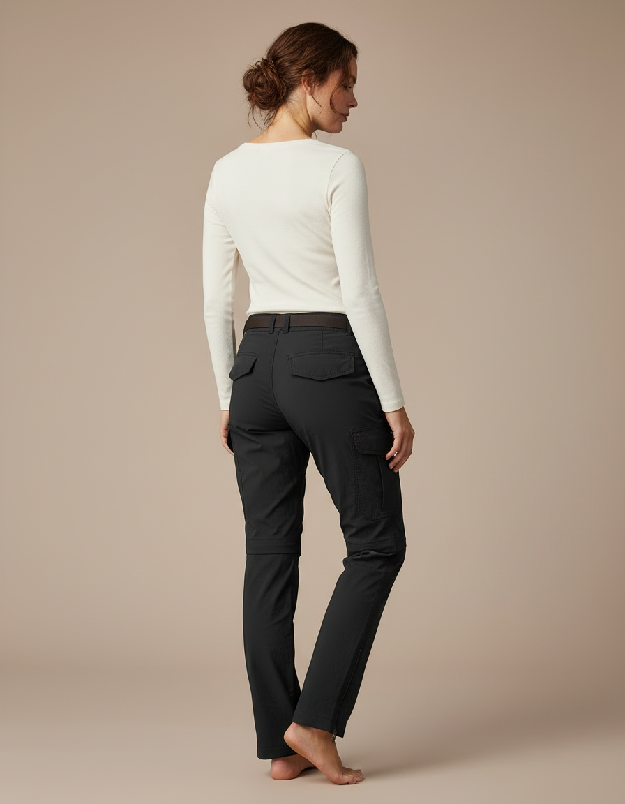 Pantalon Cargo Noir Convertible Léger Femme - Polyester - vue 2