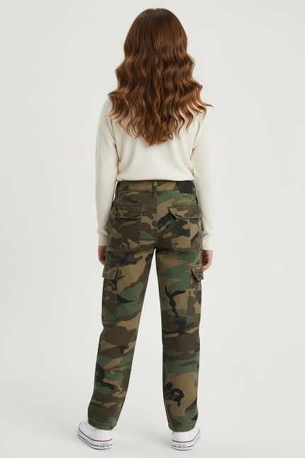 Pantalon Cargo Camouflage Ample Multipoches Fille - Imprimé Toile - vue 2