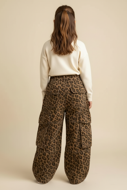 Pantalon Cargo Léopard Ample Enfant Multipoches Décontracté - Imprimé Jean - vue 2