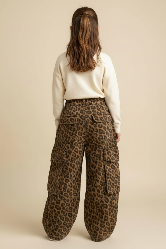 Pantalon Cargo Léopard Ample Enfant Multipoches Décontracté - Imprimé Jean - vue 2