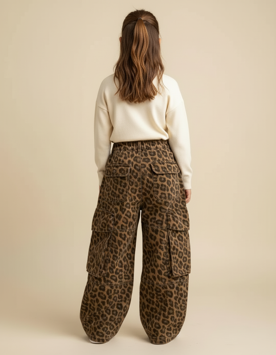 Pantalon Cargo Léopard Ample Enfant Multipoches Décontracté - Imprimé Jean - vue 2