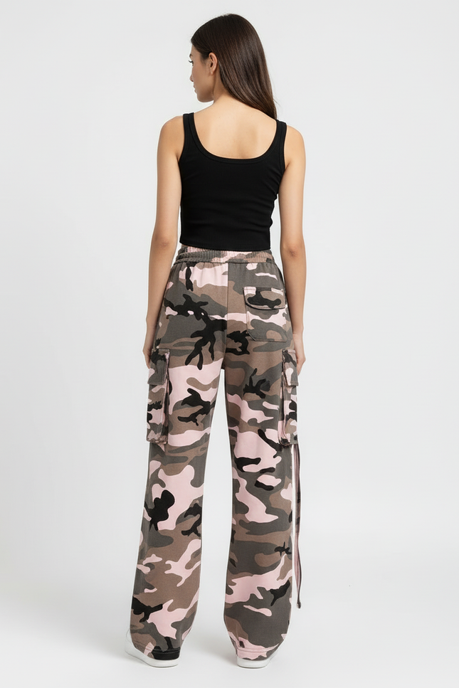 Pantalon Cargo Camouflage Rose Ample Multipoches Femme - Molleton - vue 2