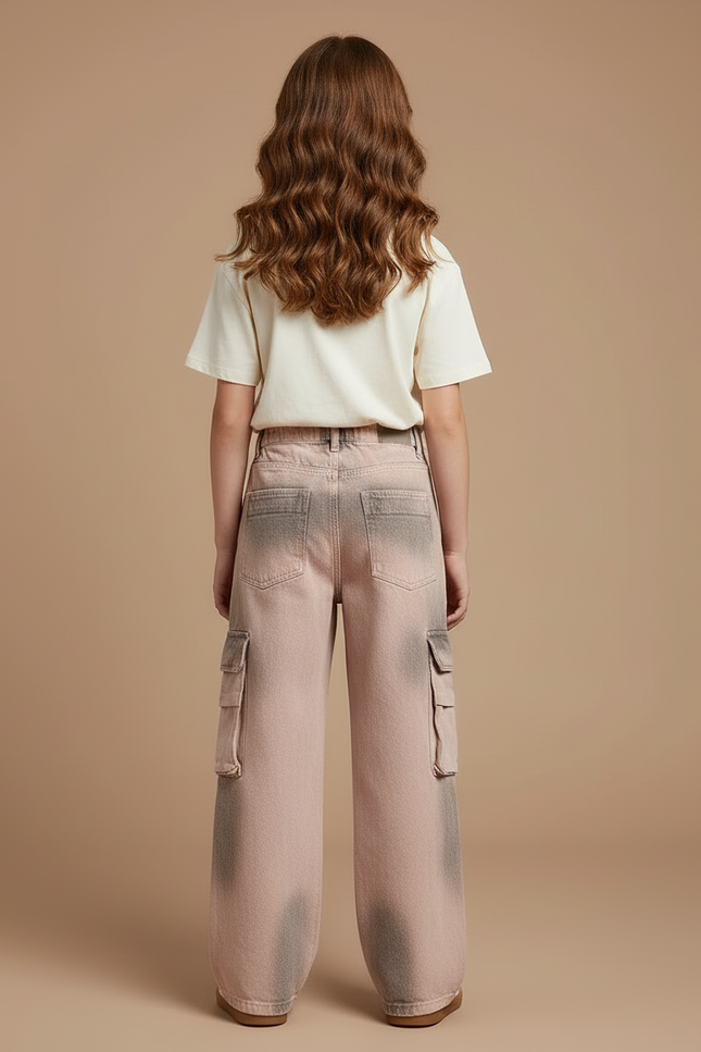 Pantalon Cargo Rose Délavé Ample Poches Fille - Jean - vue 2