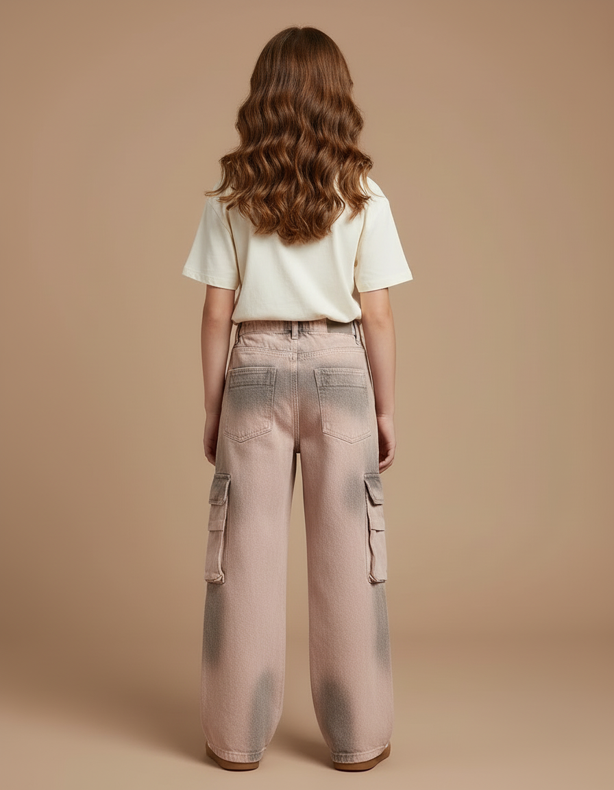 Pantalon Cargo Rose Délavé Ample Poches Fille - Jean - vue 2