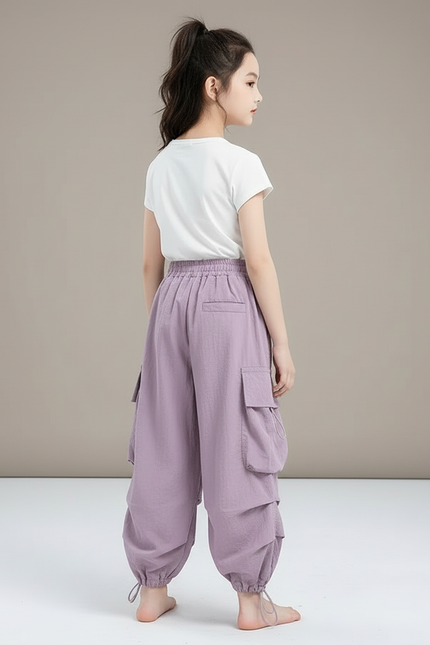 Pantalon Cargo Parme Ample Multipoches Enfant Léger - Violet Polyester - vue 2