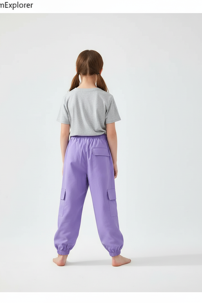 Pantalon Cargo Violet Ample Poches Élastique Fille Coton - vue 2
