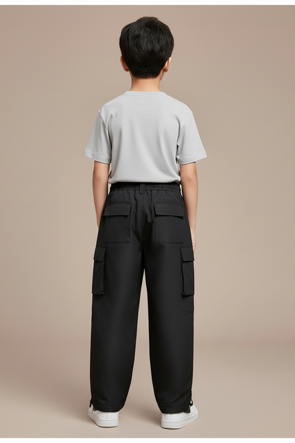 Pantalon Cargo Noir Fluide Décontracté Enfant Multipoches - Polyester - vue 2