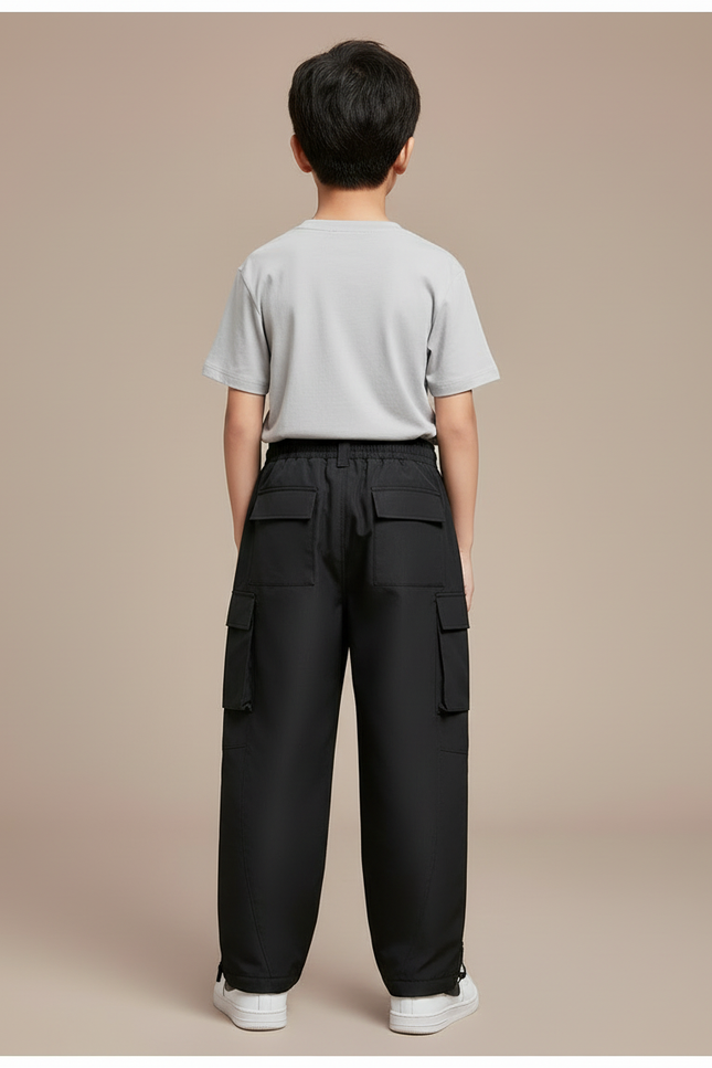 Pantalon Cargo Noir Fluide Décontracté Enfant Multipoches - Polyester - vue 2