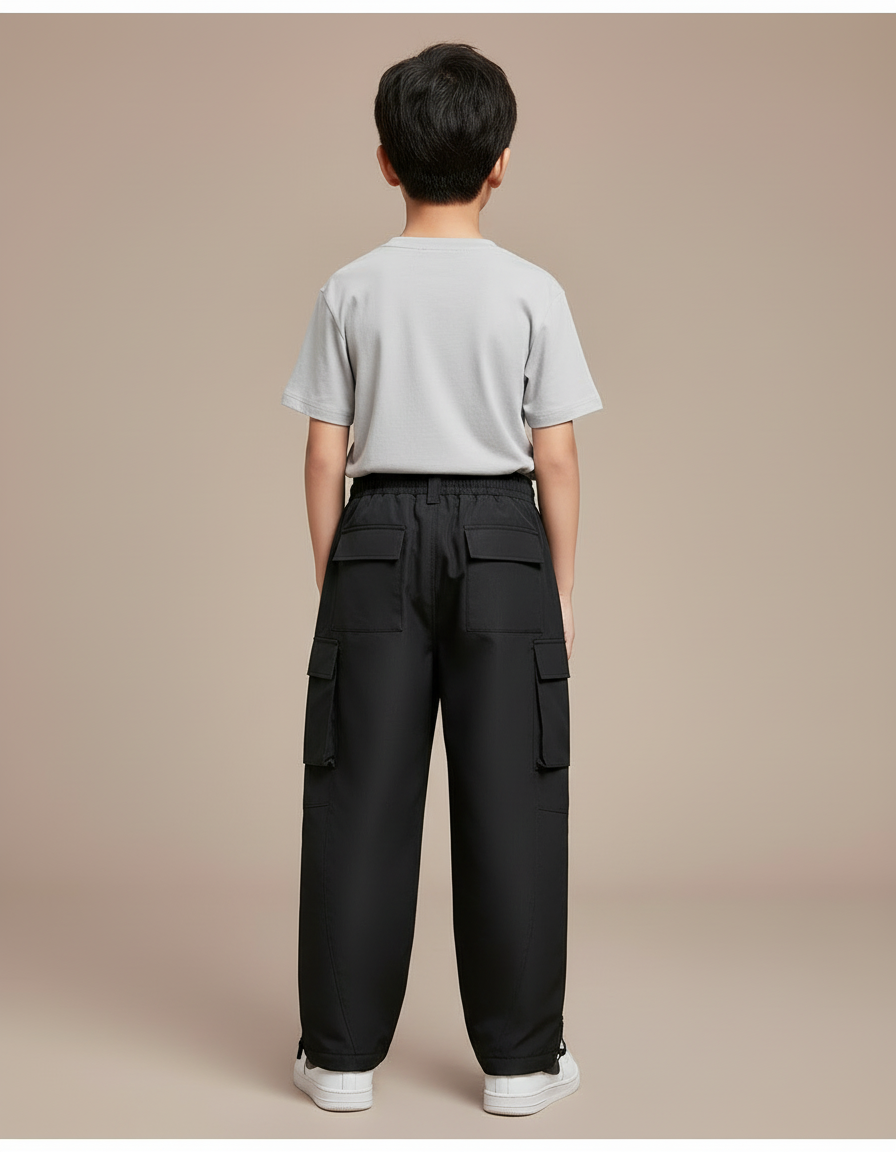 Pantalon Cargo Noir Fluide Décontracté Enfant Multipoches - Polyester - vue 2