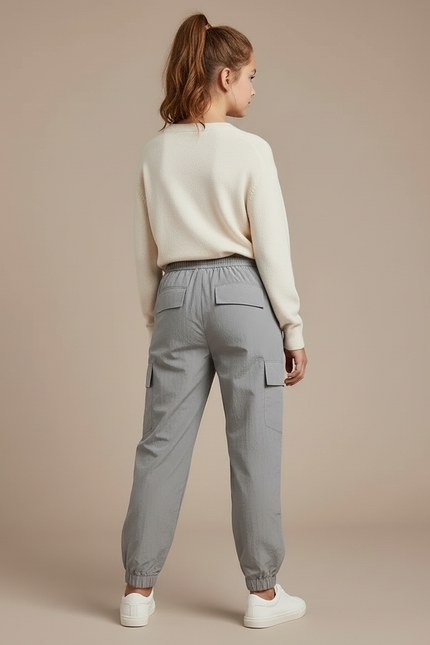 Pantalon Cargo Gris Clair Ample Cordon Fille - Polyester - vue 2
