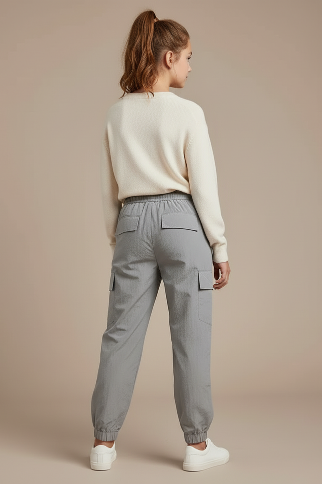 Pantalon Cargo Gris Clair Ample Cordon Fille - Polyester - vue 2