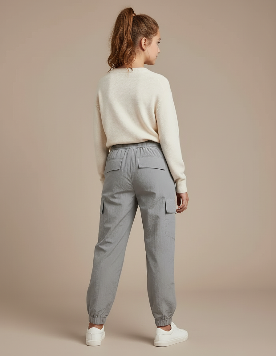 Pantalon Cargo Gris Clair Ample Cordon Fille - Polyester - vue 2