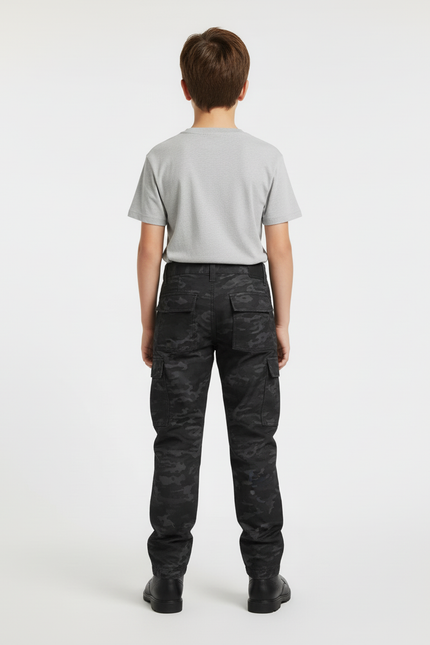 Pantalon Cargo Camouflage Noir Enfant Tactique Résistant - Toile - vue 2