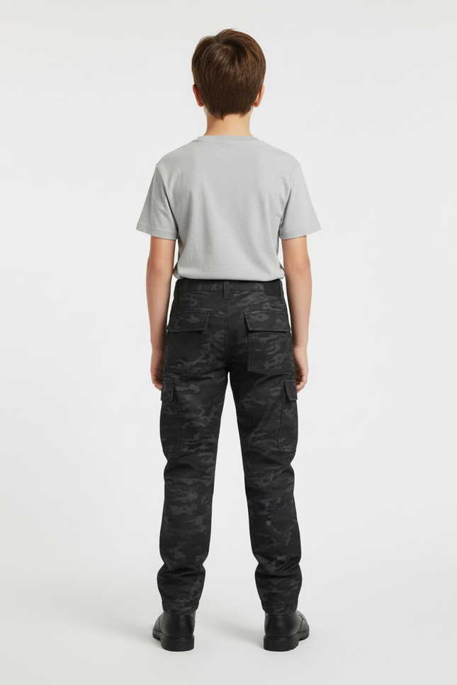 Pantalon Cargo Camouflage Noir Enfant Tactique Résistant - Toile - vue 2