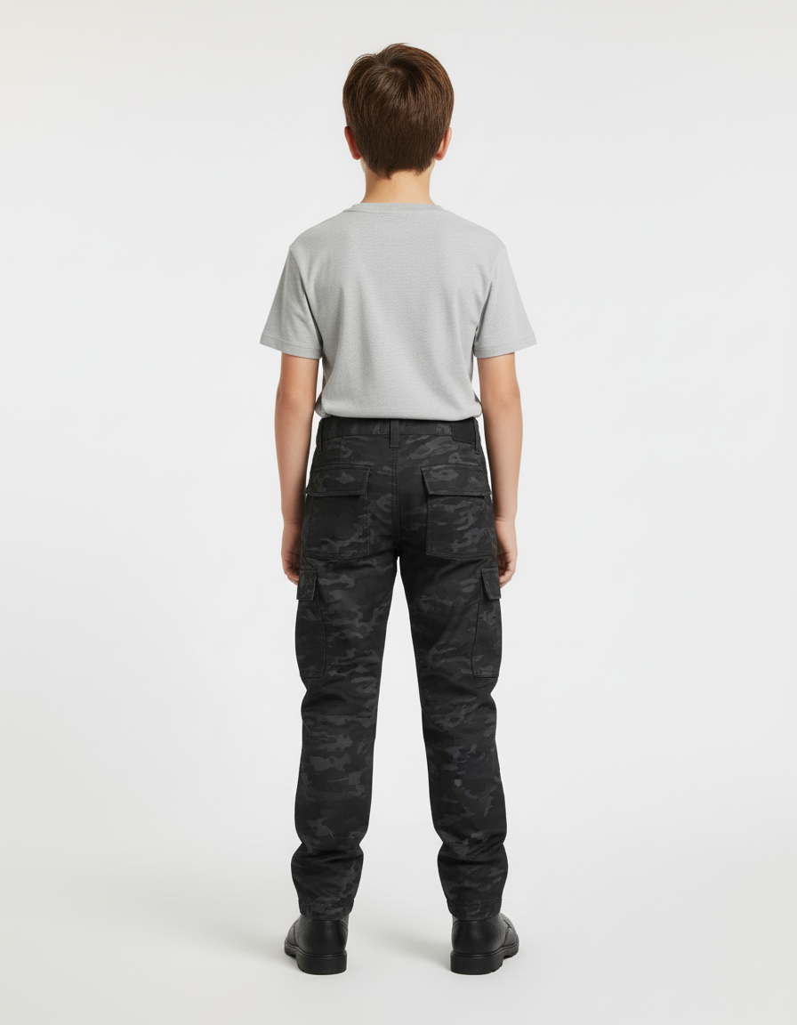 Pantalon Cargo Camouflage Noir Enfant Tactique Résistant - Toile - vue 2