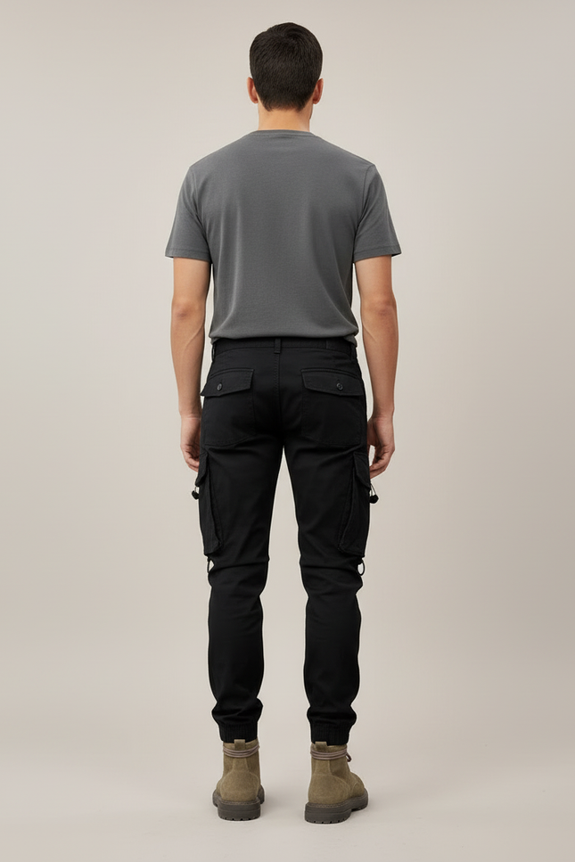 Pantalon Cargo Noir Homme Multipoches Coton Décontracté - Toile - vue 2
