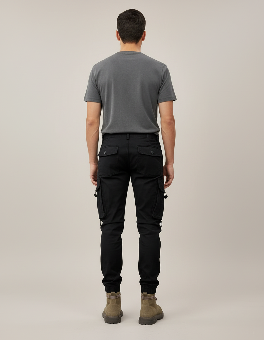 Pantalon Cargo Noir Homme Multipoches Coton Décontracté - Toile - vue 2