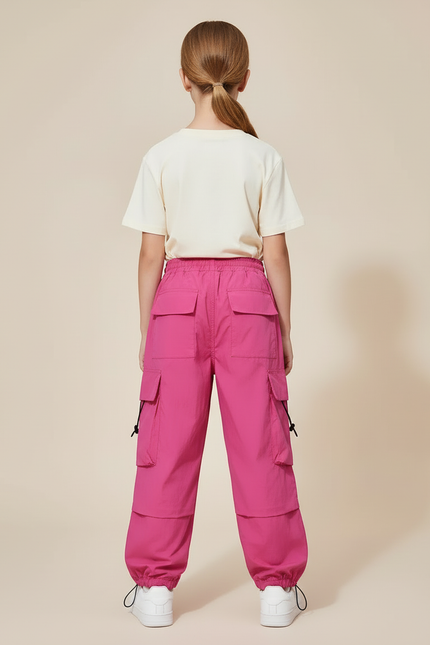 Pantalon Cargo Rose Ample Enfant Poches Streetwear - Polyester - vue 2