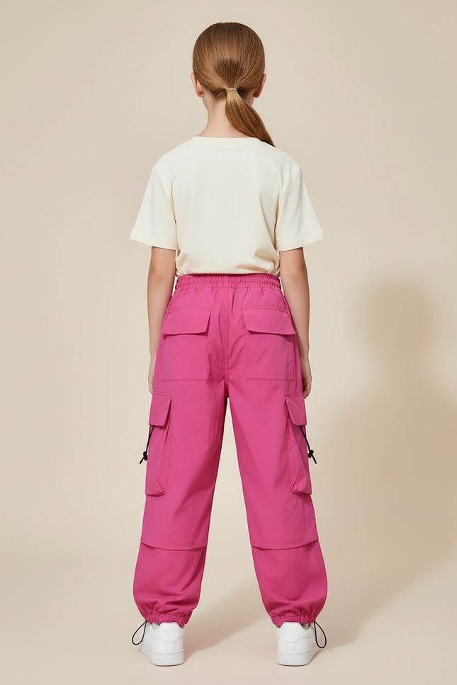 Pantalon Cargo Rose Ample Enfant Poches Streetwear - Polyester - vue 2