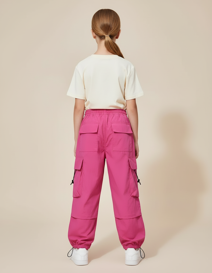 Pantalon Cargo Rose Ample Enfant Poches Streetwear - Polyester - vue 2