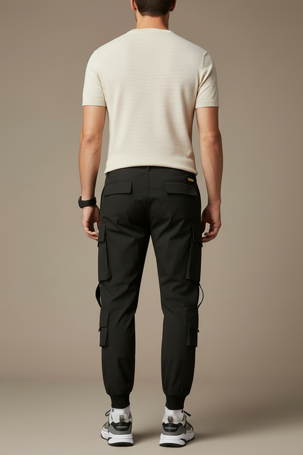 Pantalon Cargo Noir Ample Poches Multiples Homme - Polyester - vue 2