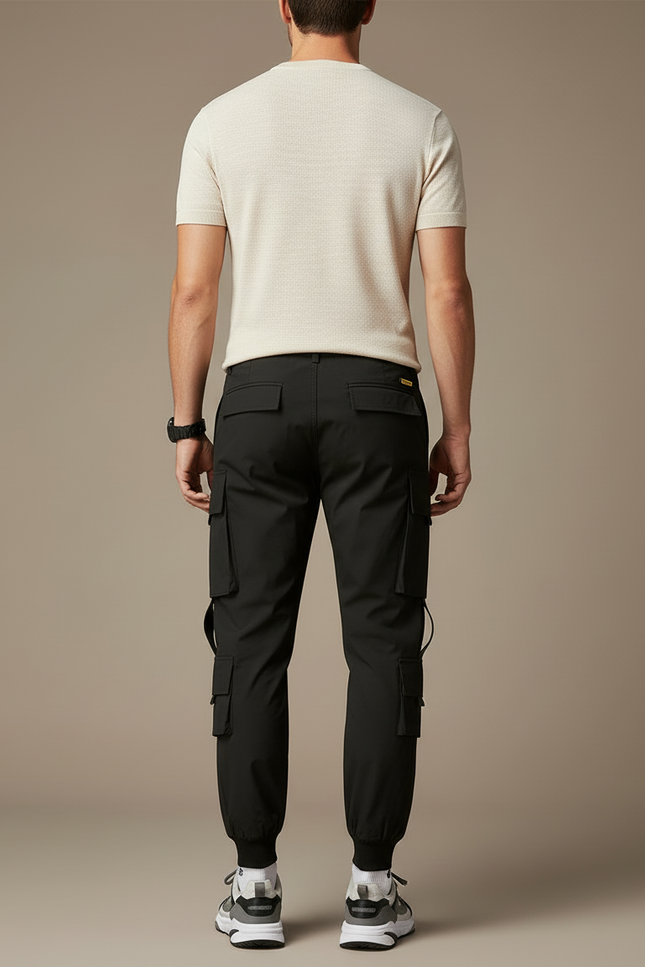 Pantalon Cargo Noir Ample Poches Multiples Homme - Polyester - vue 2