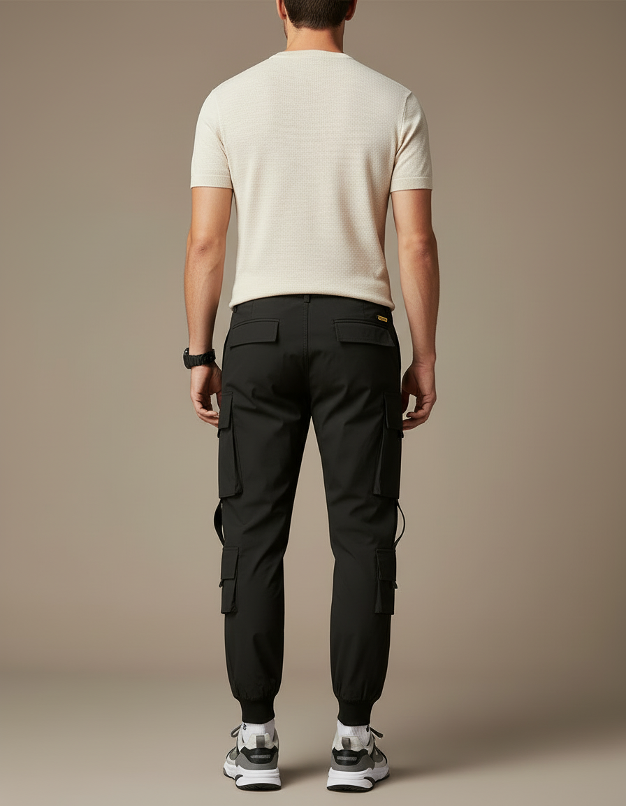 Pantalon Cargo Noir Ample Poches Multiples Homme - Polyester - vue 2