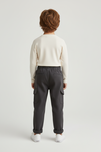 Pantalon Cargo Gris Ample Décontracté Enfant - Toile - vue 2