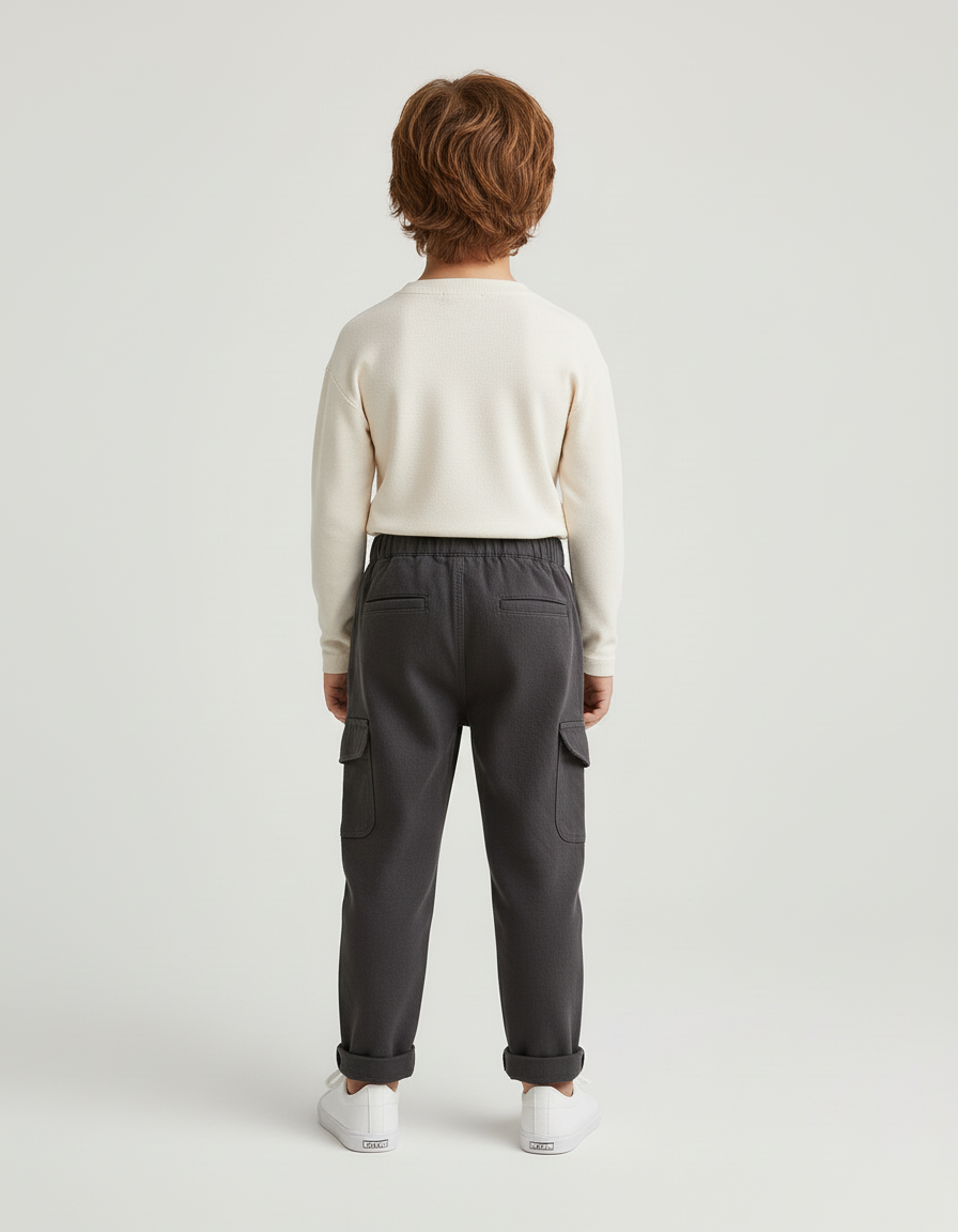 Pantalon Cargo Gris Ample Décontracté Enfant - Toile - vue 2