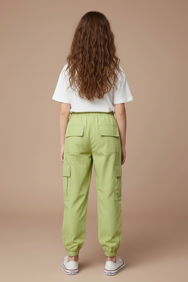 Pantalon Cargo Vert Clair Ample Multipoches Fille - Polyester - vue 2